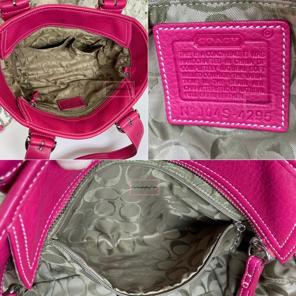 Y2K Vintage Coach Hot Pink Pebble Leather Tote Bag & Strawberry Charm Chain SET - Picture 16 of 16